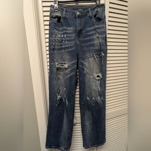 Flamingals Classic Distressed Wide Leg Jeans